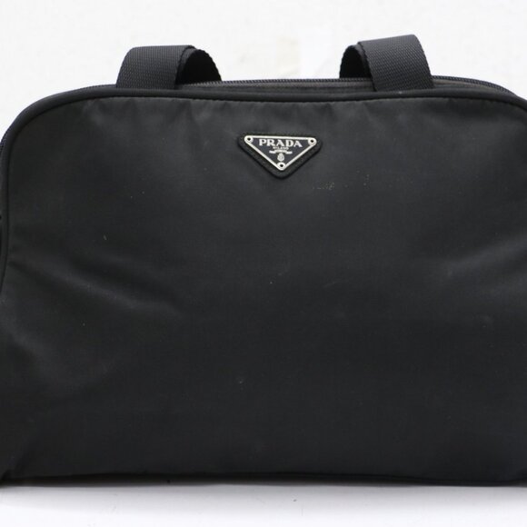 Prada Triangle Logo Black Nylon Handbag - Picture 1 of 16